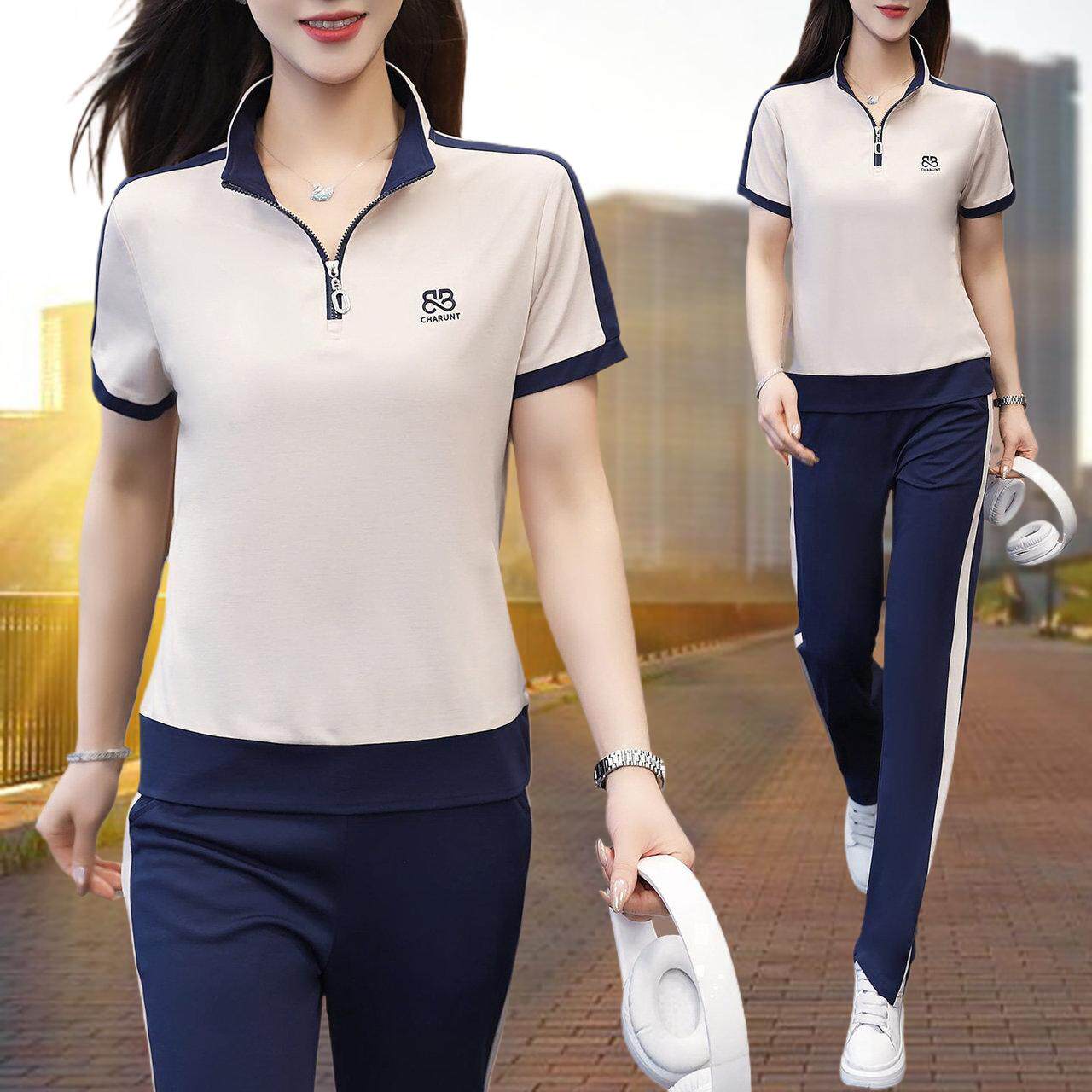 2026新款夏季中年妈妈跑步运动套装女洋气减龄冰丝短袖裤子两件套