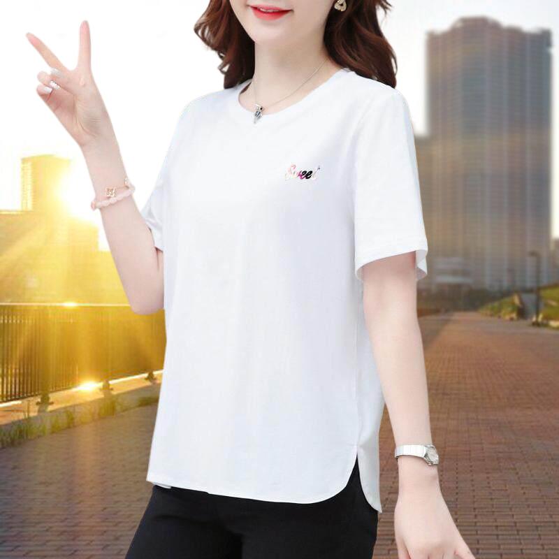 纯棉时尚宽松百搭t恤女短袖中年白色薄款2026新款夏季小个子上衣