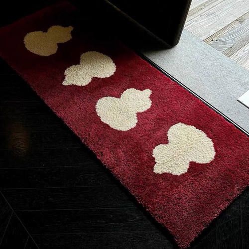 圣诞新年红色植绒地毯床边毯