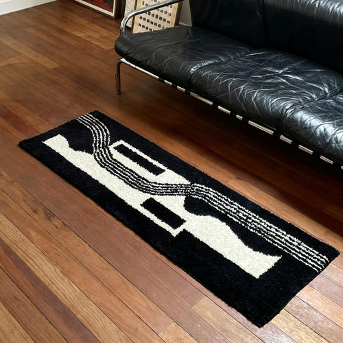 法式中古风黑白长条防滑床边毯