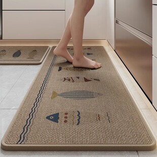 Linen Kitchen Mat， Oil & Water Absorbent Long Rug 厨房地毯