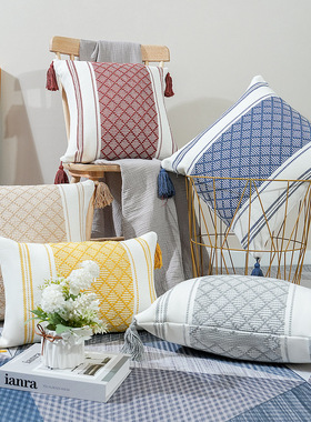 Nordic minimalist jacquard fringed pillow sofa cushion cover