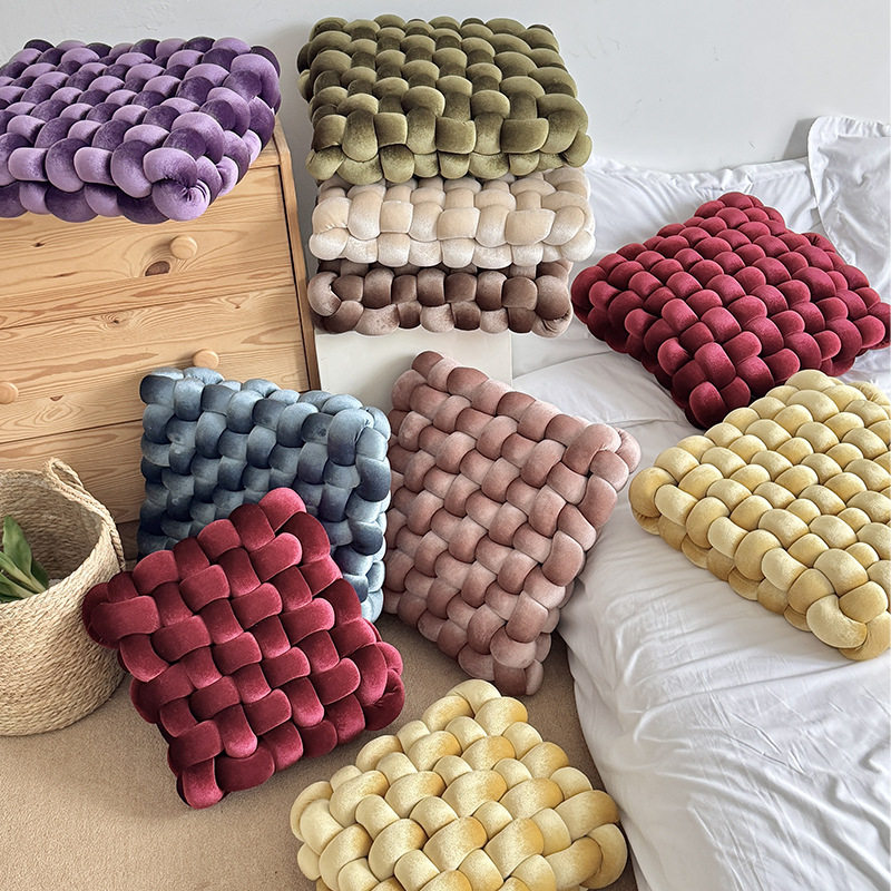 北欧打结坐垫手工编织抱