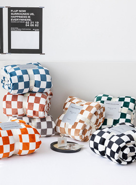 棋盘格毛毯法兰绒珊瑚绒毯子牛奶绒沙发盖毛毯 Checkerboard felt