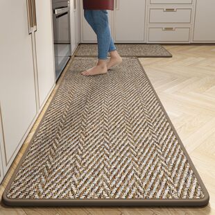 Imitation Linen Kitchen Mat Anti-slip Oil-pro Long Floor Rug