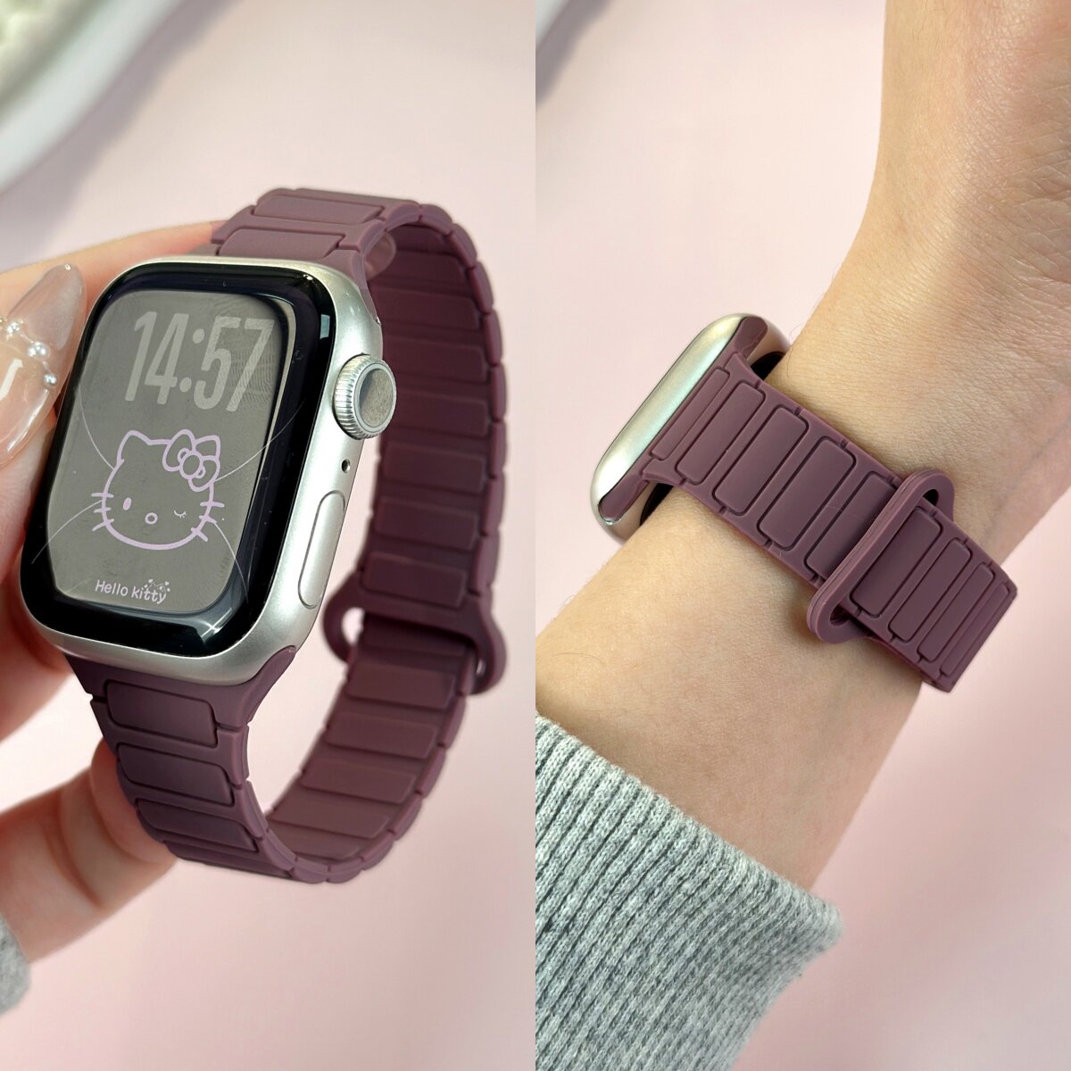张婧仪同款适用iwatch10表带S9苹果S11手表applewatch10运动S8硅胶S7秋冬Ultra2女生SE男8创意高级S6新款酒红