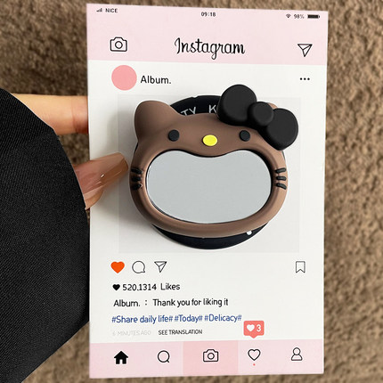 卡通可爱手机支架Hello Kitty造型便携手机座适用苹果固定支架强吸附力桌面懒人支架ins镜面磁吸气囊手机支架