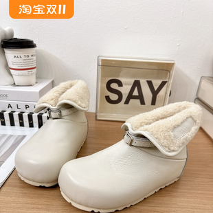 欧货真皮大头两穿雪地靴女冬季 翻领厚底内增高加绒保暖勃肯短靴子