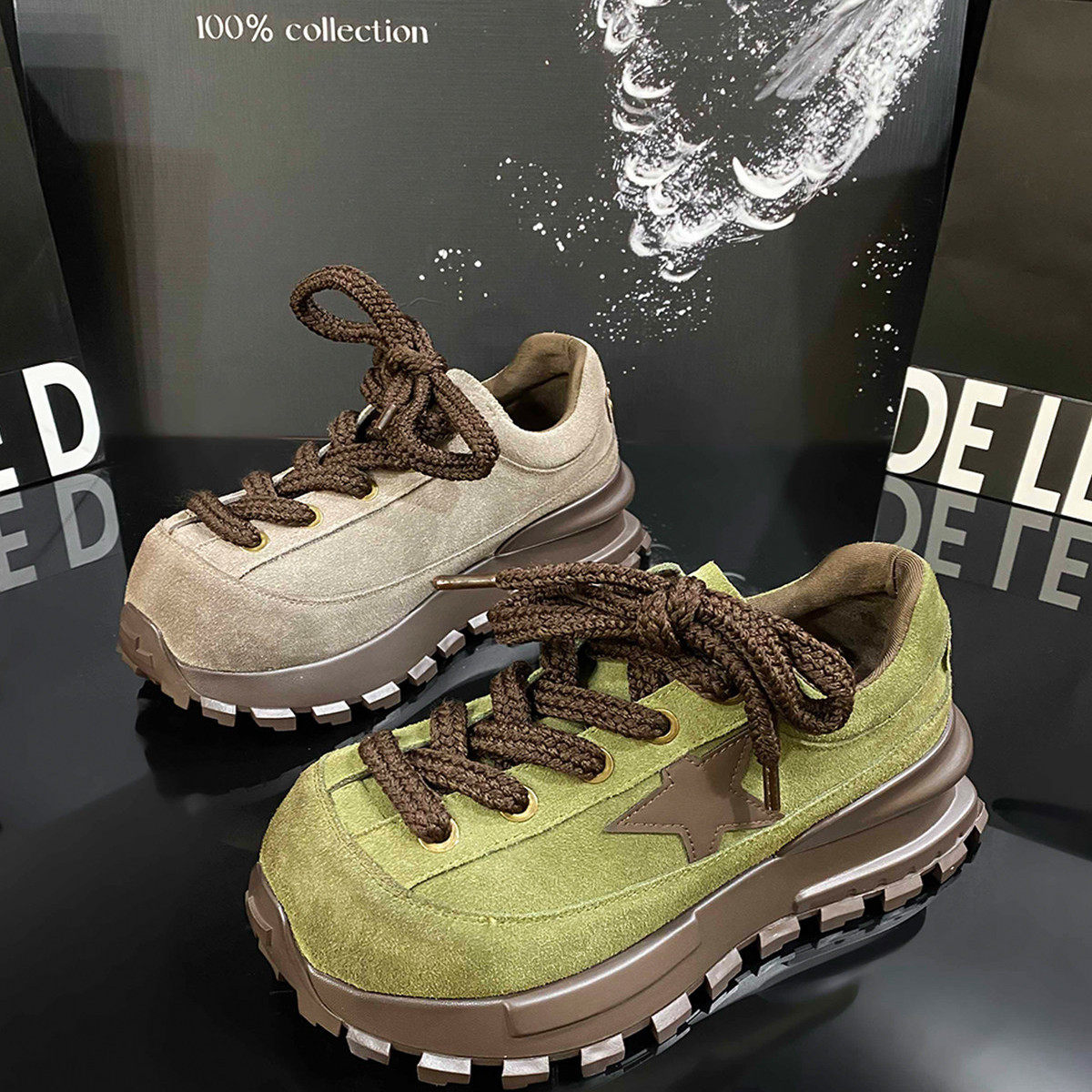 磨砂真皮松糕厚底时尚百搭星星鞋2025秋冬季新款加厚绒里休闲板鞋,女鞋,时尚休闲鞋,淘宝优惠券,粉丝福利购,淘宝优惠卷