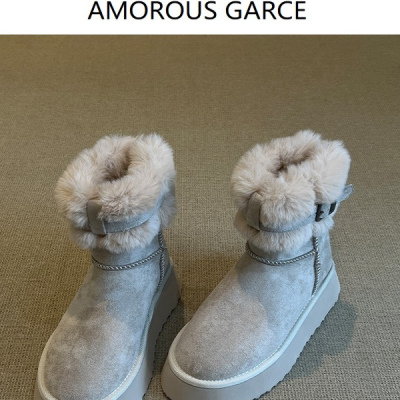 厚底防滑增高雪地靴女加绒保暖