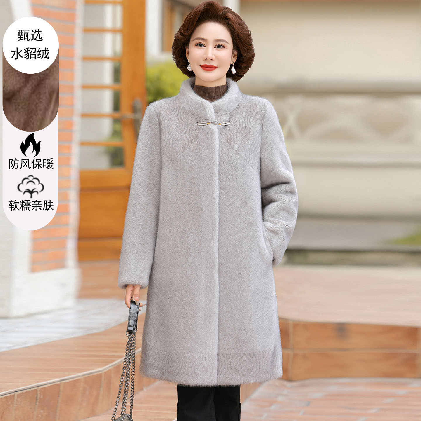 妈妈冬装保暖上衣服仿水貂绒