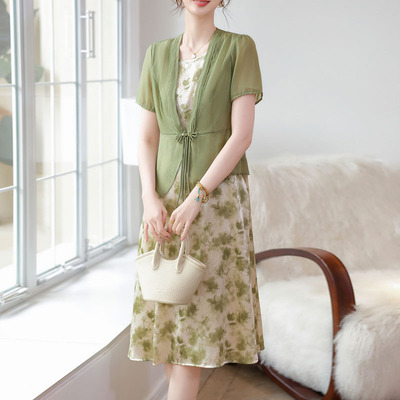 时尚妈妈夏装连衣裙披肩洋气