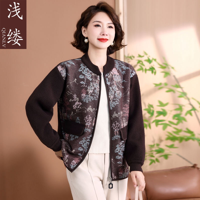 中老年女春秋呢子上衣图片