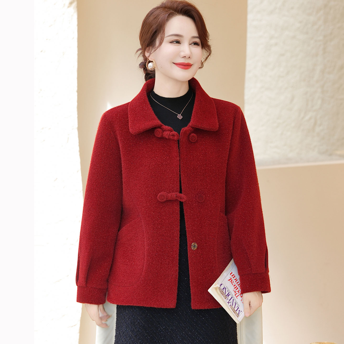 妈妈春秋装短款仿水貂绒外套