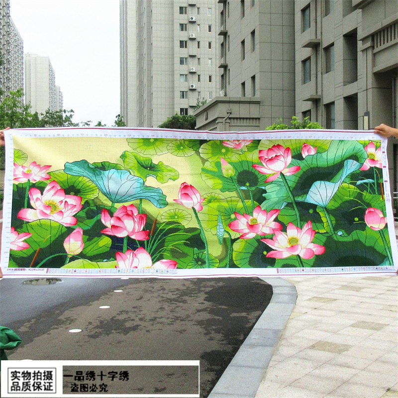 红荷映日十字绣成品新款客厅新中式简约现代荷花纯手工绣好的出售,居家布艺,十字绣成品,淘宝优惠券,粉丝福利购,淘宝优惠卷