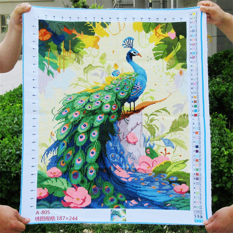 绿光森林孔雀纯手工十字绣成品新款雀之灵客厅餐厅竖版玄关小件,居家布艺,十字绣成品,淘宝优惠券,粉丝福利购,淘宝优惠卷