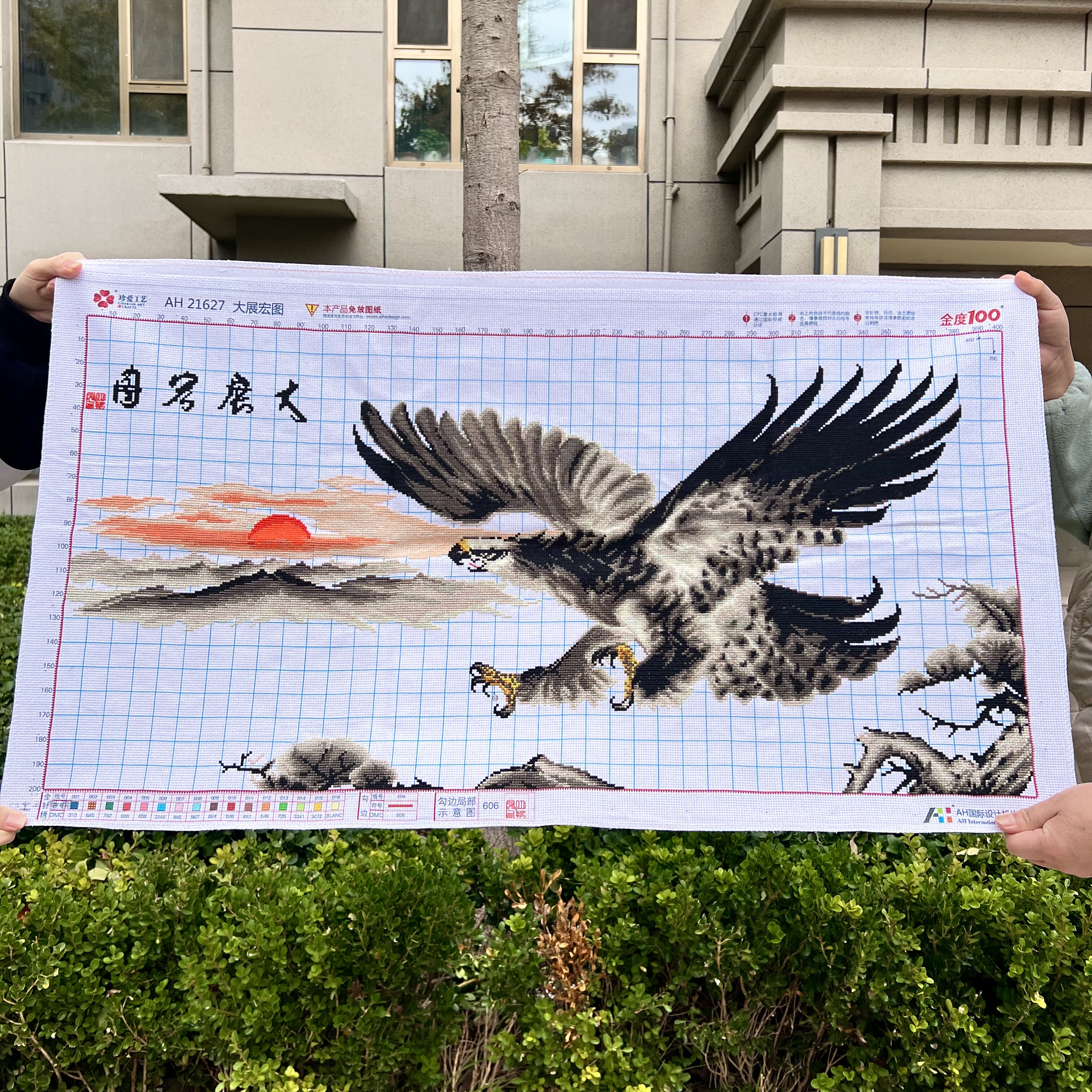 纯手工十字绣成品新款大展宏图鸿大鹏展翅国画客厅办公室装饰挂画