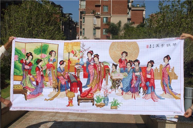 绣好的纯手工手绣十字绣成品琴棋书画十二金钗十八美女古代仕女图