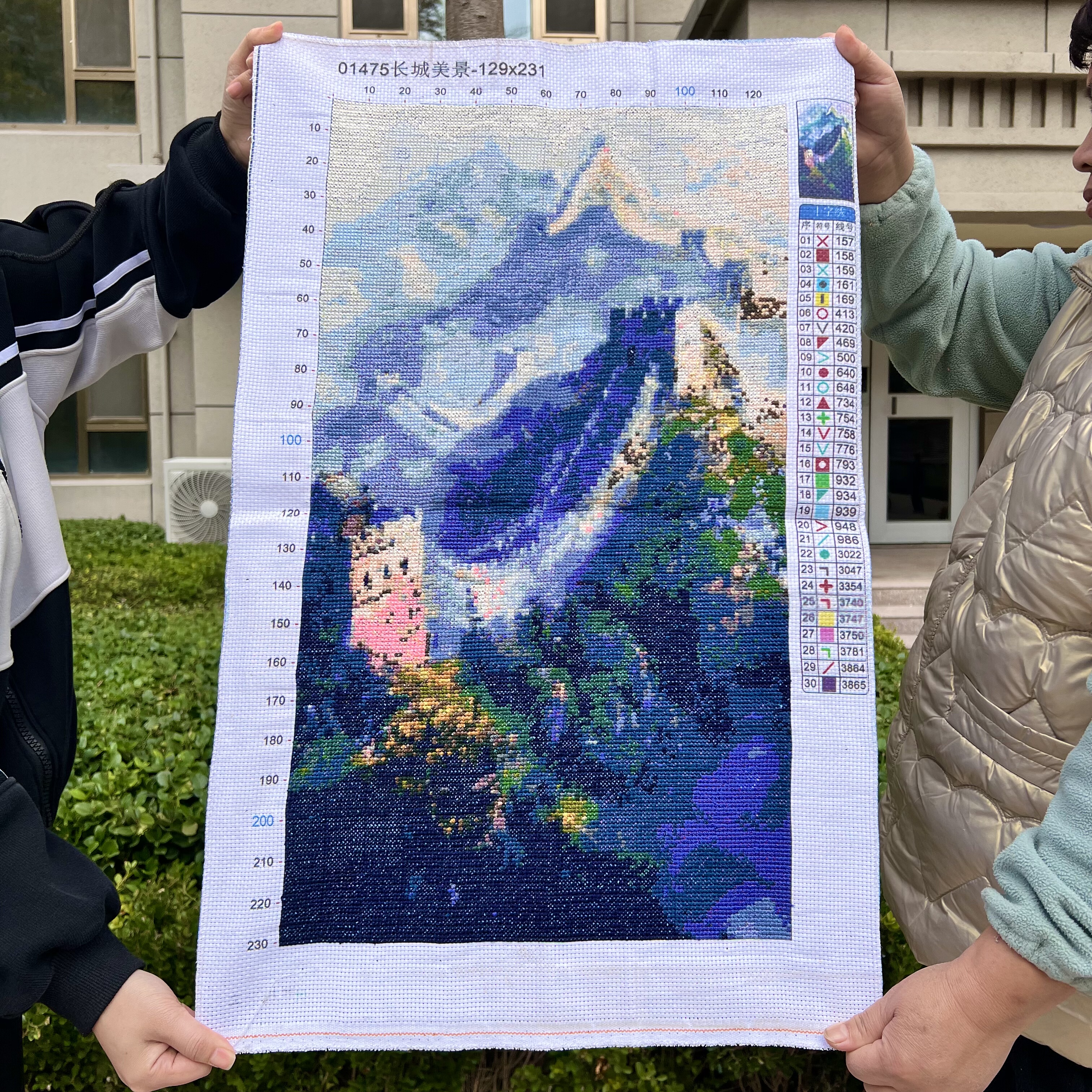 纯手工十字绣成品新款万里长城美景靠山图办公室竖版装饰画风景画