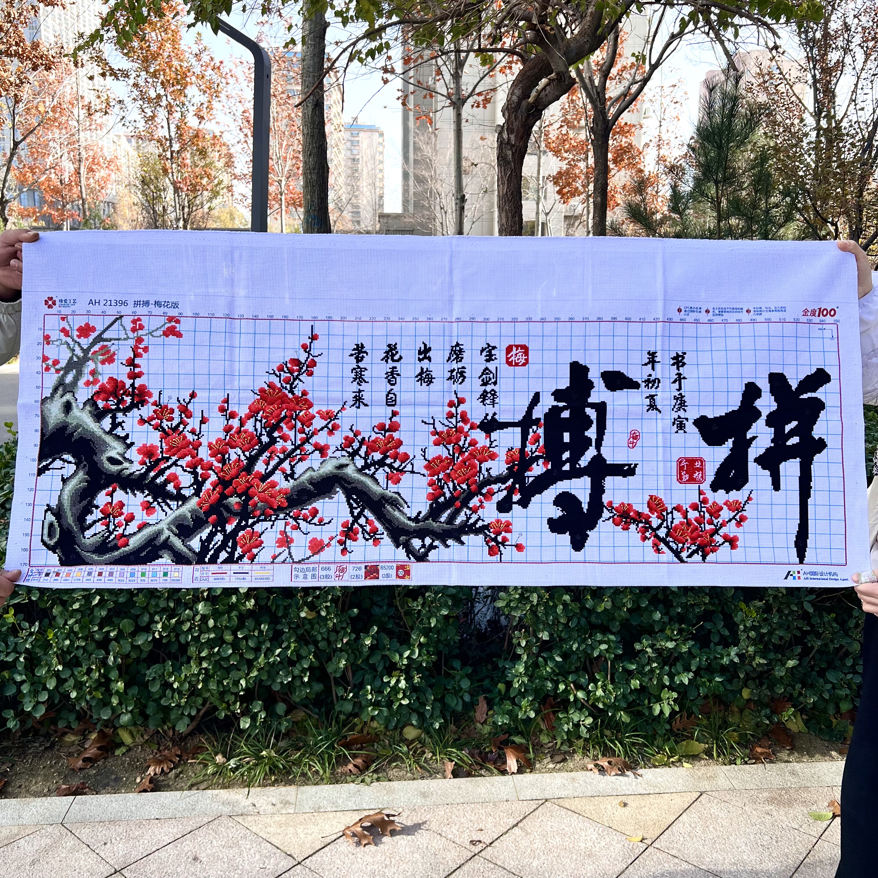 纯手工绣好的十字绣成品新款拼搏梅花版字画书房励志梅开五福挂画