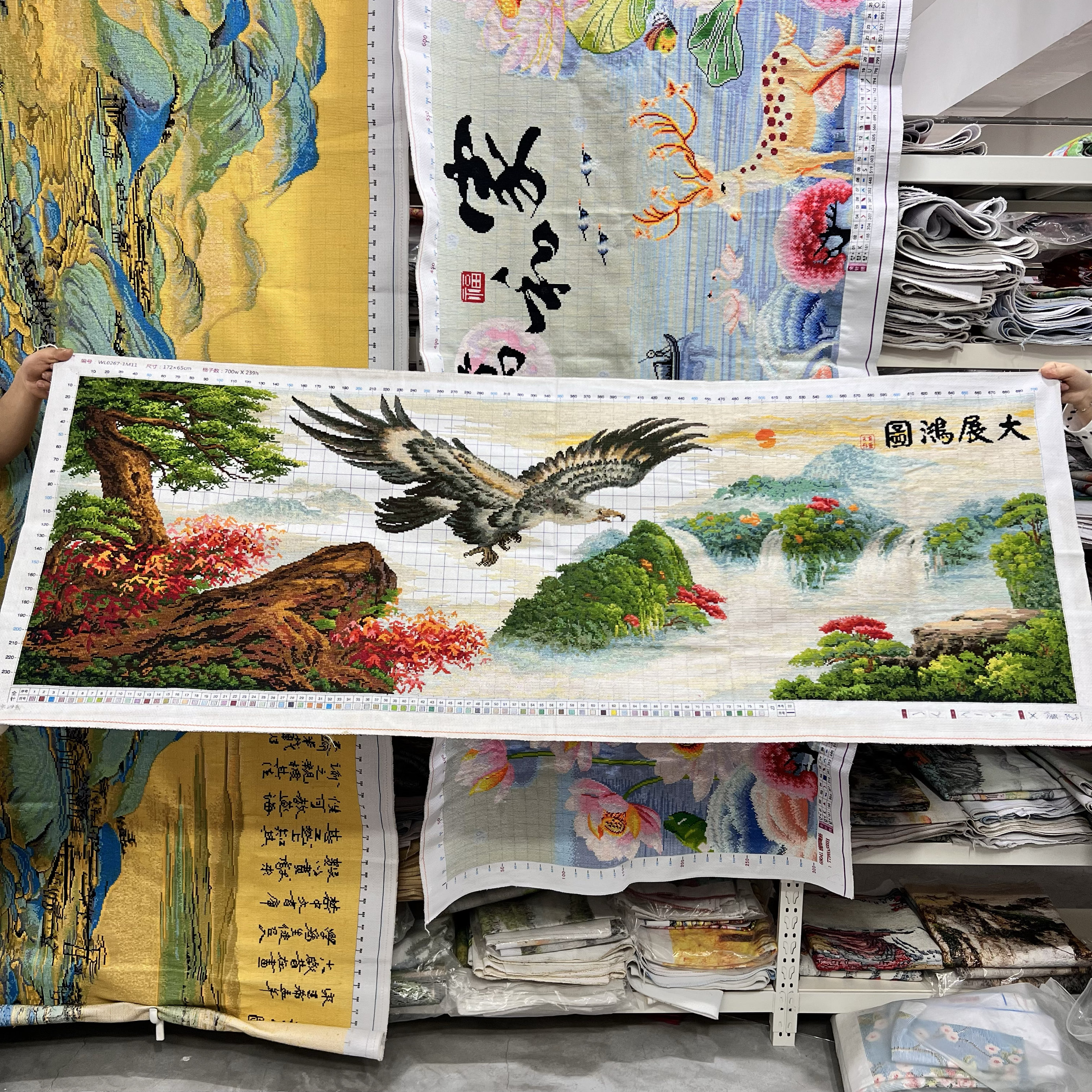 大展宏图纯手工十字绣成品新款刺绣客厅高端老鹰山水风景大幅