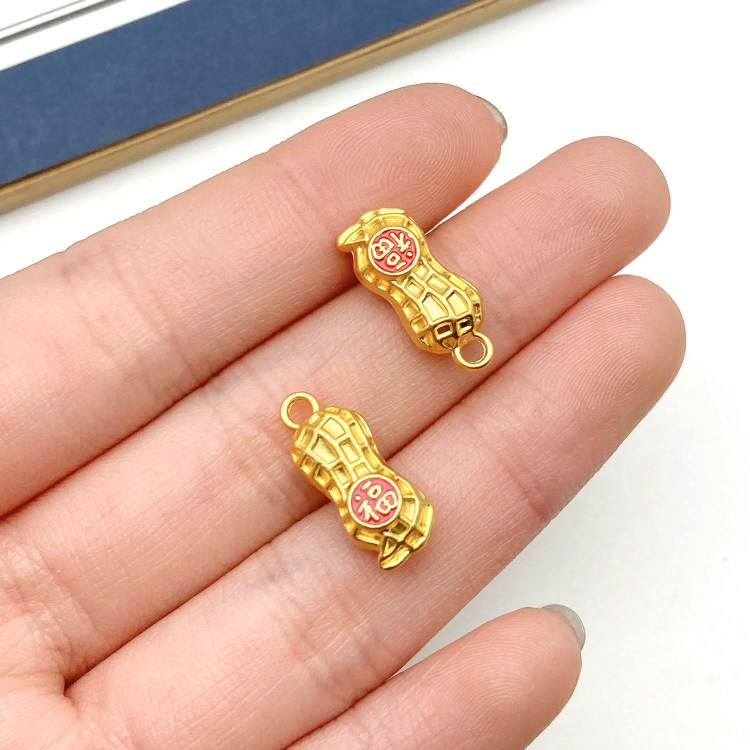 古法金珐琅彩沙金小配件好事花生福吊坠小提溜手链diy饰品配件
