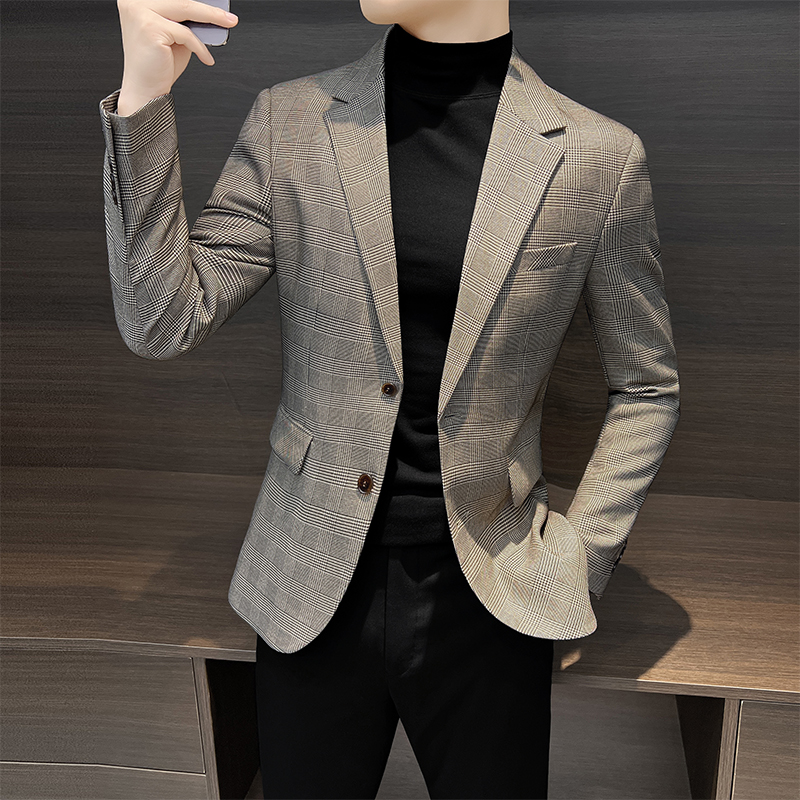 千鸟格男士休闲西装外套