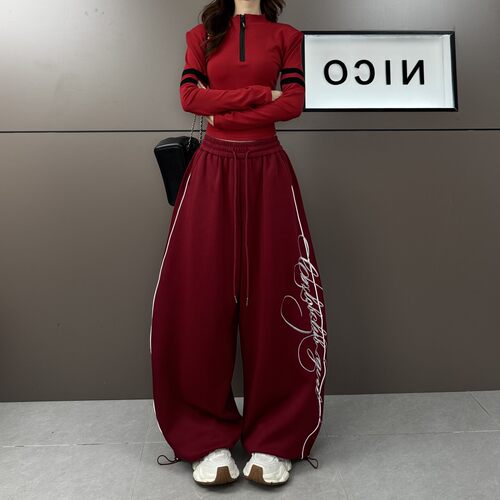 重工刺绣酷飒感阔腿裤女2026年