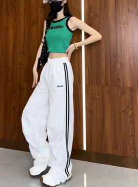 美式白色速干工装裤女春夏薄款2026新款宽松休闲冰丝运动阔腿裤子