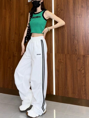美式白色速干工装裤女夏季薄款2026新款宽松休闲冰丝运动阔腿裤子