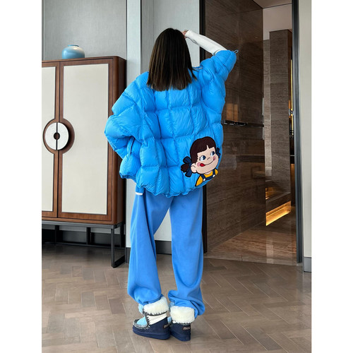 超好看蓝色面包服羽绒外套两件套
