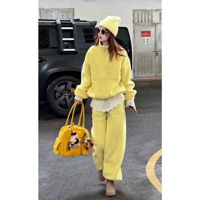 韩系时尚套装冬季穿搭加绒一整套