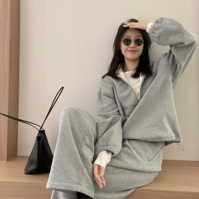 巨好看的卫衣套装韩系慵懒风灰色