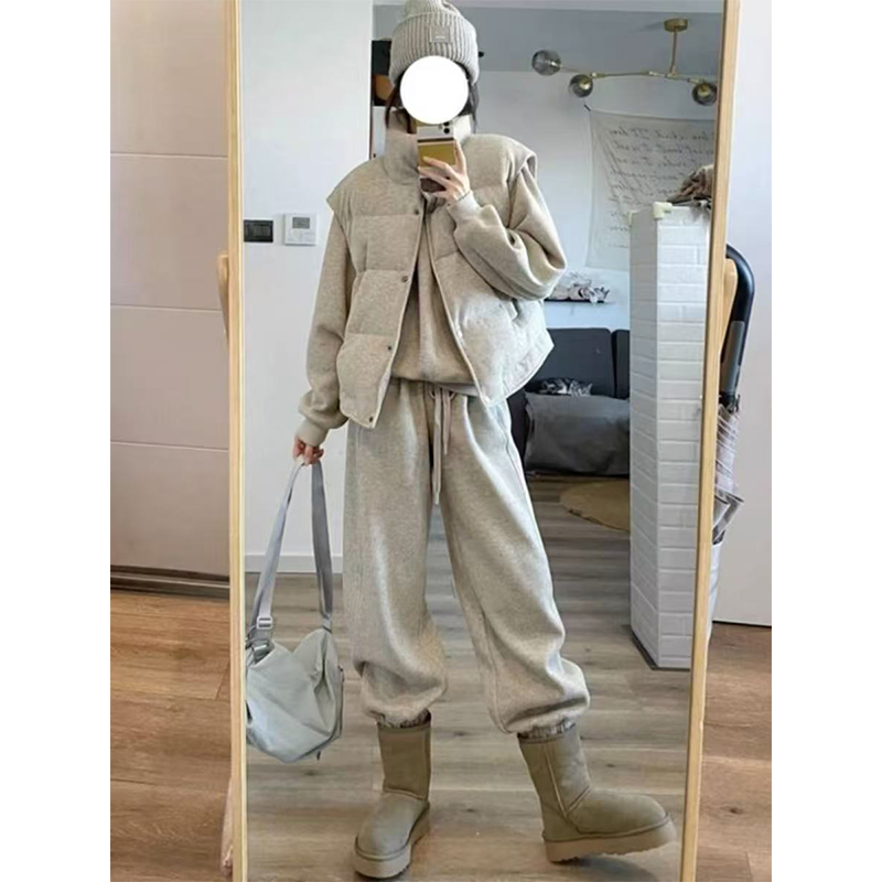棉服女冬季韩版宽松高级感时尚休闲运动小个子卫衣束脚裤两件套装