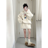 一整套裙韩系高级感白色羊羔毛卫衣运动服两件套小香风 巨好看冬装