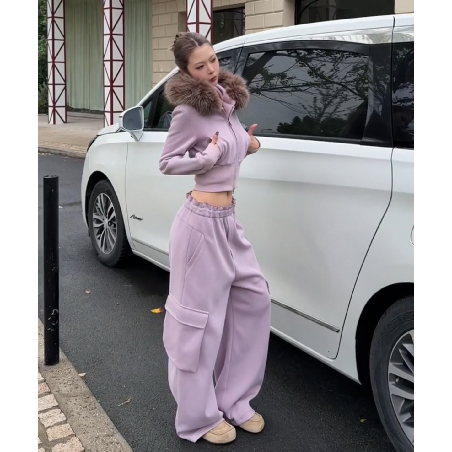 超好看紫色运动套装小香风高级感