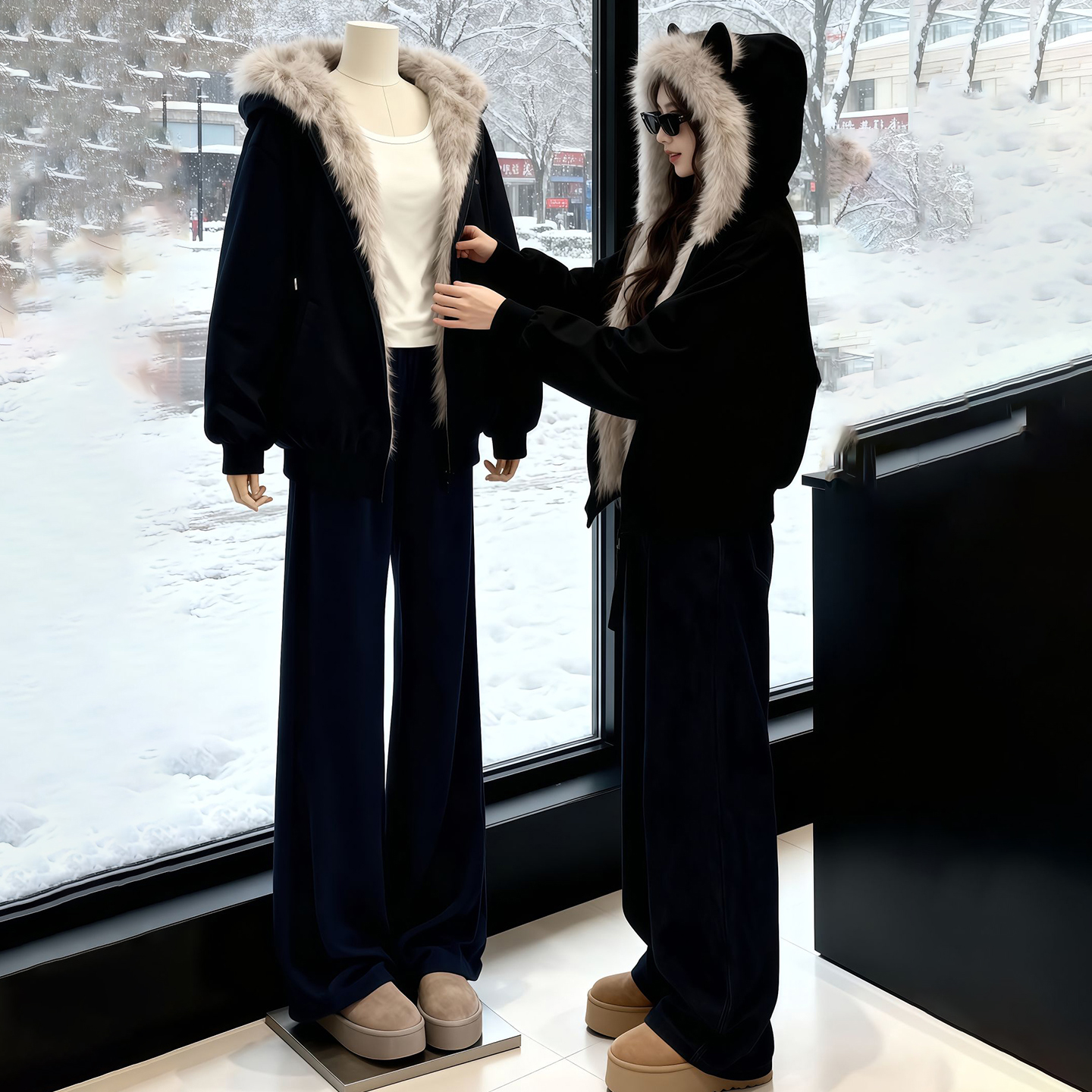 巨好看的慵懒风黑色休闲运动套装