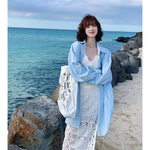 时尚套装女2025早春新款气质高级感欧货高端蓝色衬衫连衣裙两件套