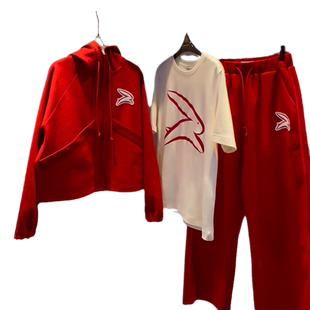 运动套装女2025春季新款时尚高级感休闲红色本命年卫衣卫裤两件套