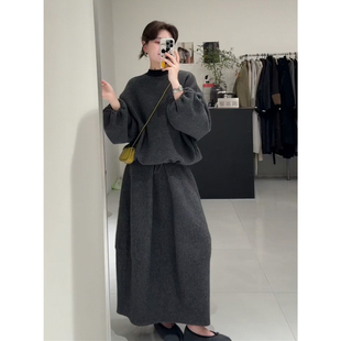冬装搭配一整套高端韩系慵懒风宽松高级感针织毛衣超好看冬裙套装