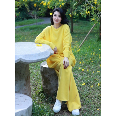 超好看慵懒休闲运动针织毛衣套装