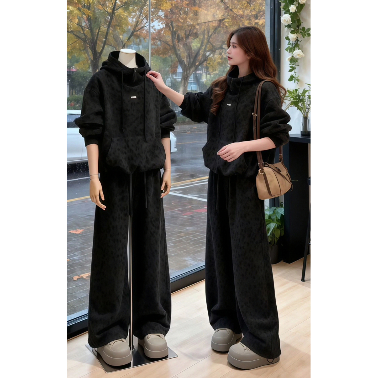 2025秋冬一整套穿搭加绒卫衣套装