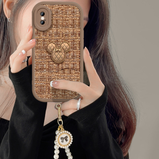 适用绒布小香风苹果xs手机壳新款 xsmax镜头全包苹果xr软硅胶外壳XR防摔保护套ix潮牌 编织iPhoneX立体公仔女款