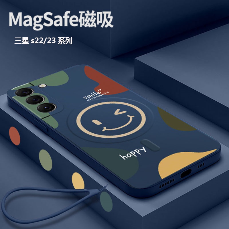 适用三星s23ultra手机壳新款笑脸S22Ultra液态硅胶保护套s24+镜头全包防摔S23Ultra磁吸Magsafe充电潮情侣女