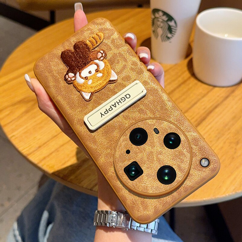 适用oppofindx8手机壳新款卡通刺绣猫Findx7Ultra潮流豹纹皮质Findx6素皮外壳5g带支架FindX8S+防摔保护套女