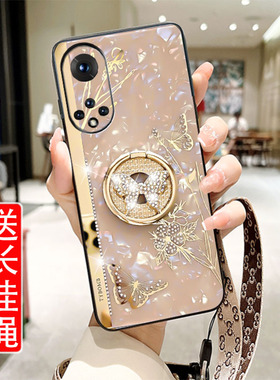 适用华为荣耀50手机壳新款蝴蝶闪钻50pro支架防摔套荣耀50se镜头全包ry50硅胶外壳por潮网红女5g奢华挂脖网红