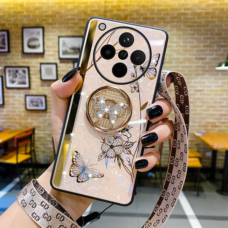 适用oppofindx8手机壳新款蝴蝶闪钻Findx8pro支架防摔套findx8pro镜头全包硅胶外壳潮流网红款女5g奢华挂脖绳