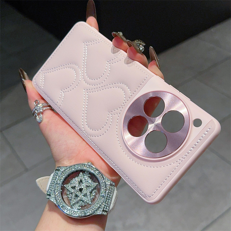 适用一加12手机壳一加13高级感ins小香风印压爱心一加ace3皮质金属镜头1+12气质轻奢1加Ace3网红女高级手机套