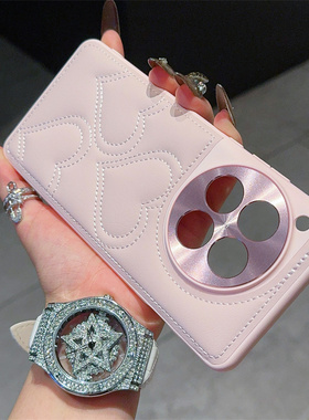 适用一加12手机壳一加13高级感ins小香风印压爱心一加ace3皮质金属镜头1+12气质轻奢1加Ace3网红女高级手机套