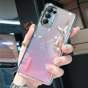 简约奢华新款 opporeno5手机壳Reno5pro透明电镀保护套reno4镜头全包防摔5pro por超薄时尚 兔子硅胶女款 高级感